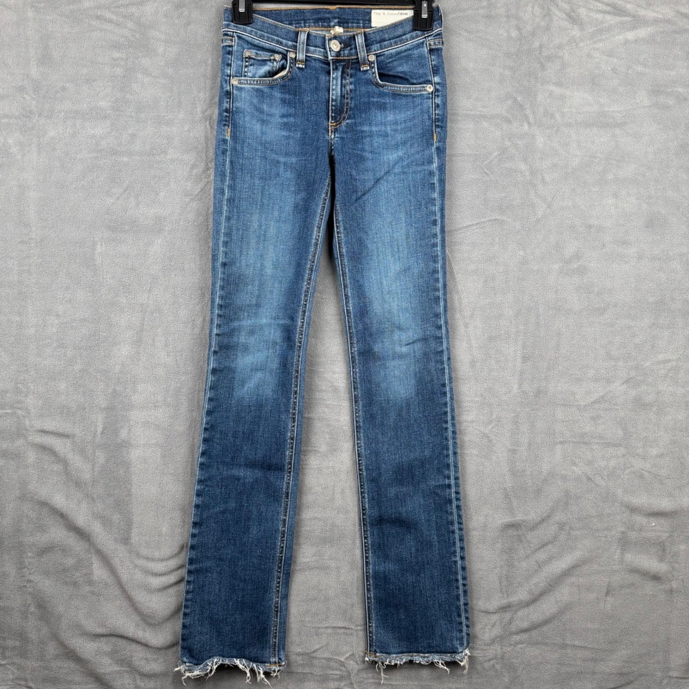 Rag & Bone Straight Leg Jeans Women's Size 23 Dark Wash Distressed Hem